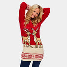 Red Ugly Christmas Dress with Baby Reindeers Womens