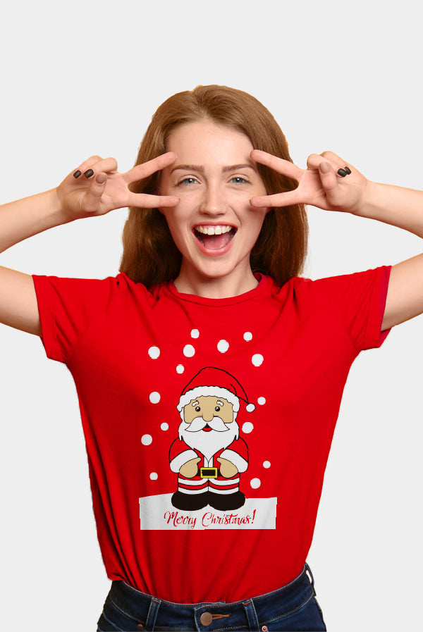 Red Mens Ugly Christmas T-Shirt with Santa Claus