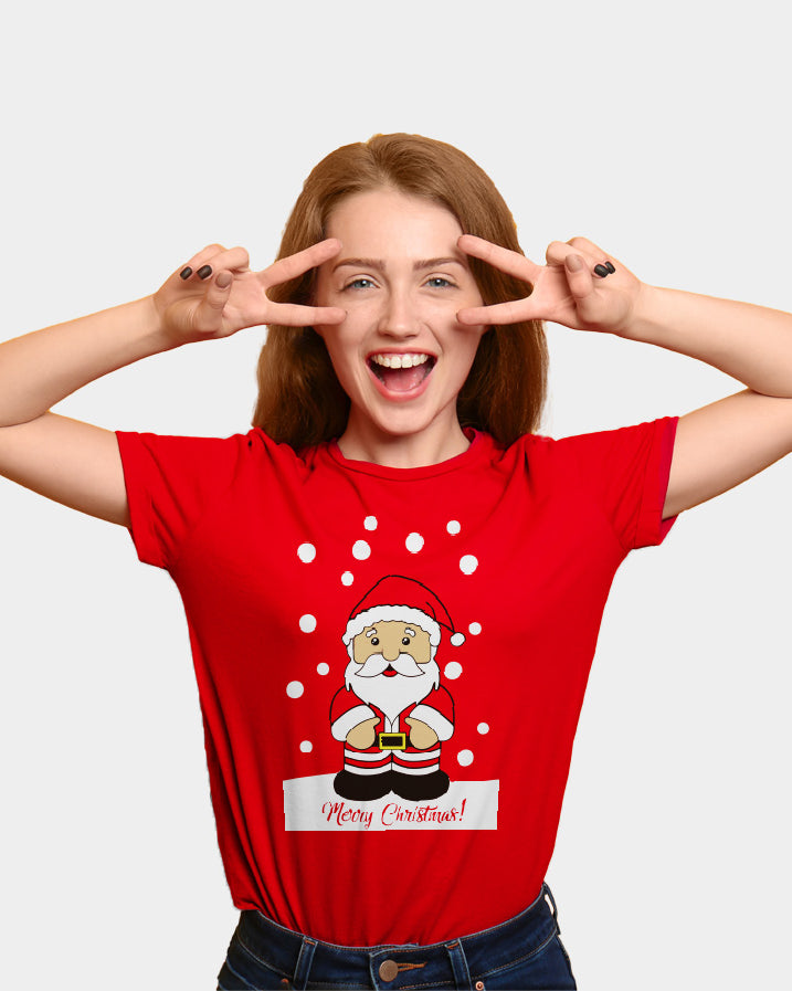 Red Mens Ugly Christmas T-Shirt with Santa Claus