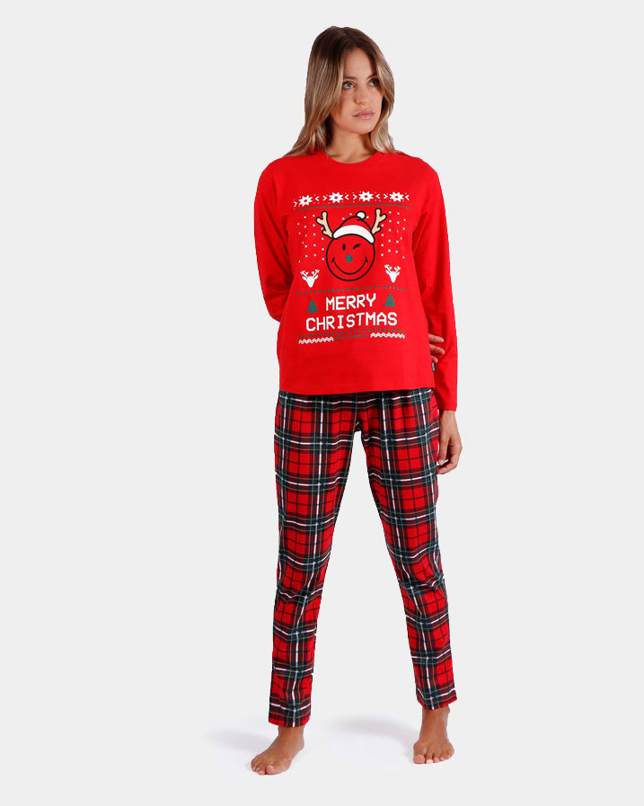 Red Womens Ugly Christmas Pyjama Smile