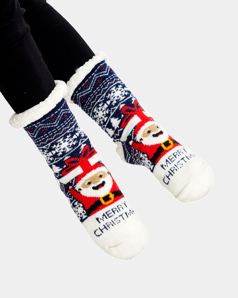 Rubber Sole Ugly Christmas Socks Santa with a Gift women and men
