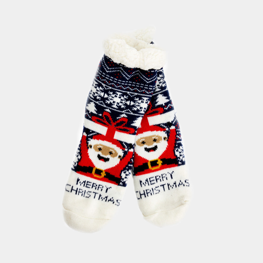 Rubber Sole Ugly Christmas Socks Santa with a Gift