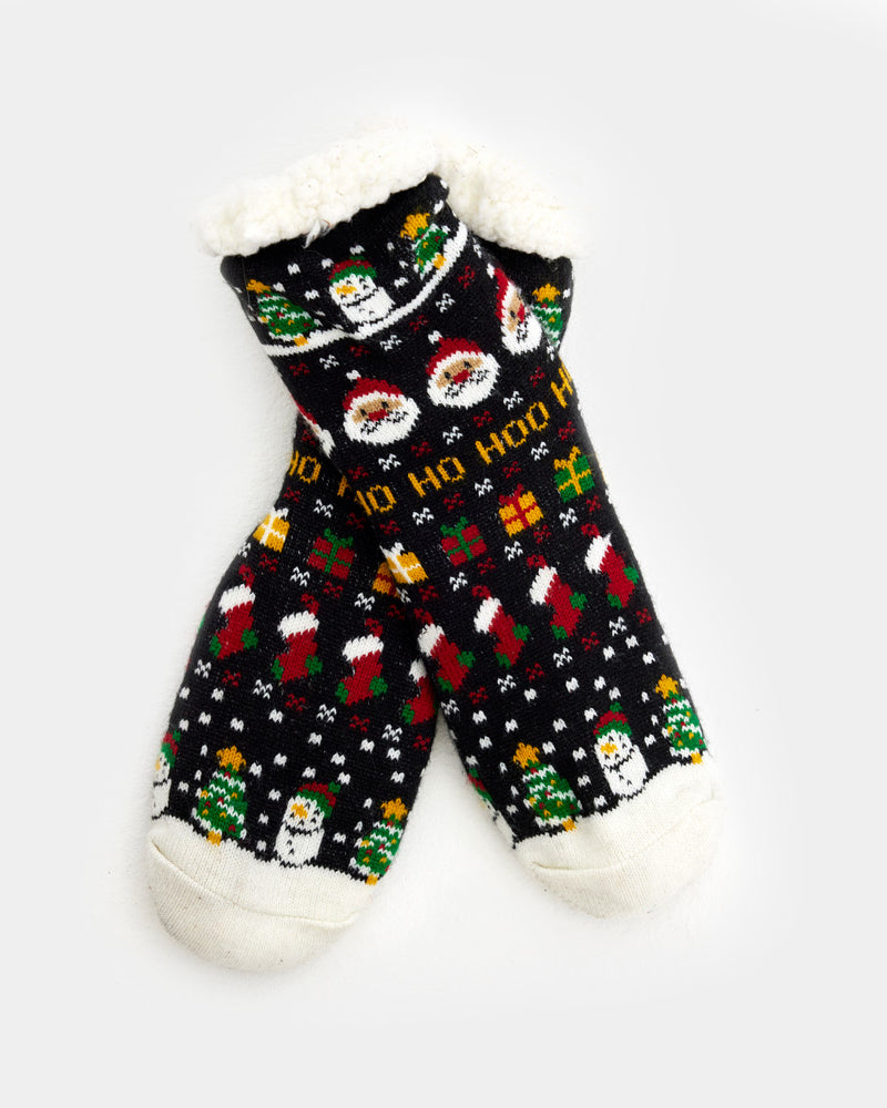 Rubber Sole Ugly Christmas Socks with Santa, Gifts and Snowmens