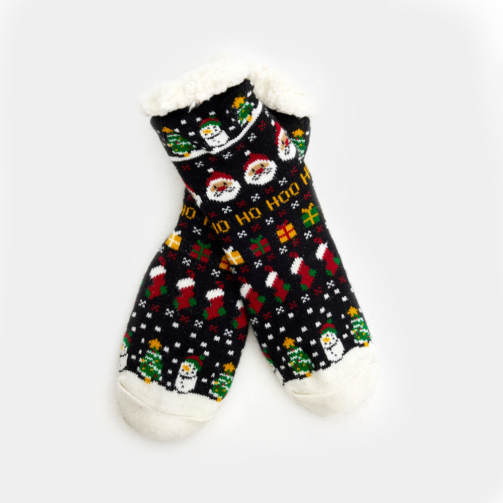 Rubber Sole Ugly Christmas Socks with Santa, Gifts and Snowmens
