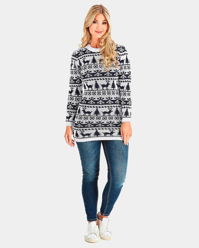 Ugly Womens Christmas Dress with Reindeers, Trees and Snow