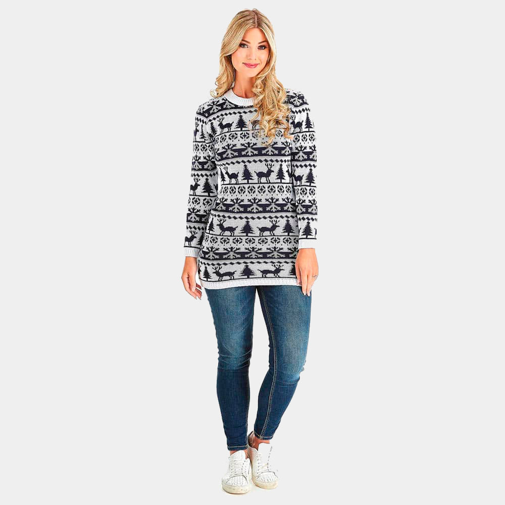 Ugly Womens Christmas Dress with Reindeers, Trees and Snow