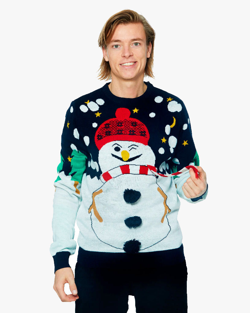 Mens Ugly Christmas Sweater with 3D Snowman