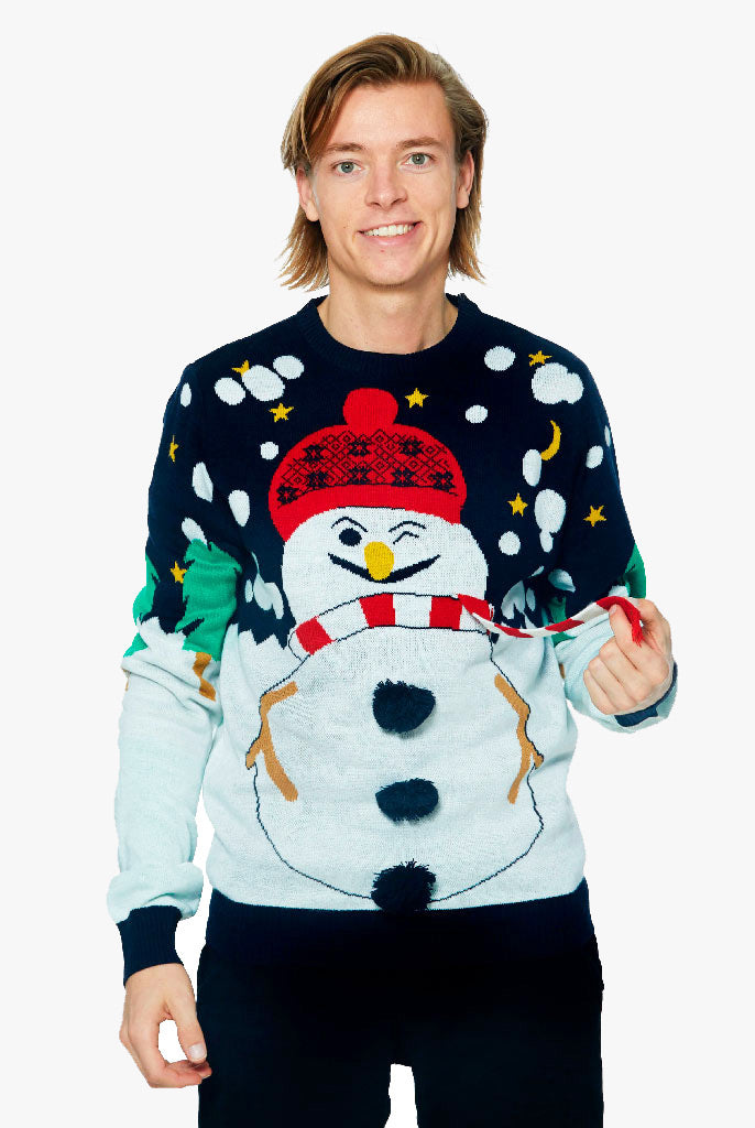 Mens Ugly Christmas Sweater with 3D Snowman