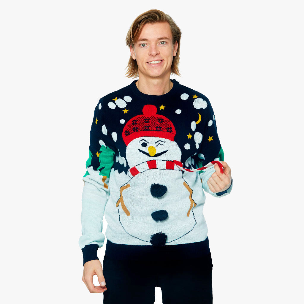 Mens Ugly Christmas Sweater with 3D Snowman
