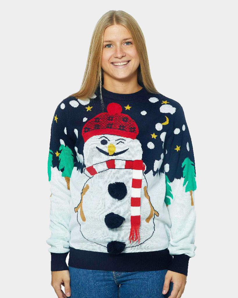 Womens Ugly Christmas Sweater with 3D Snowman