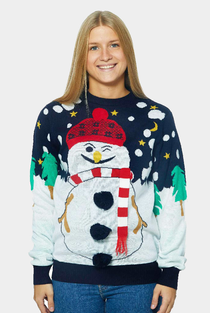 Womens Ugly Christmas Sweater with 3D Snowman