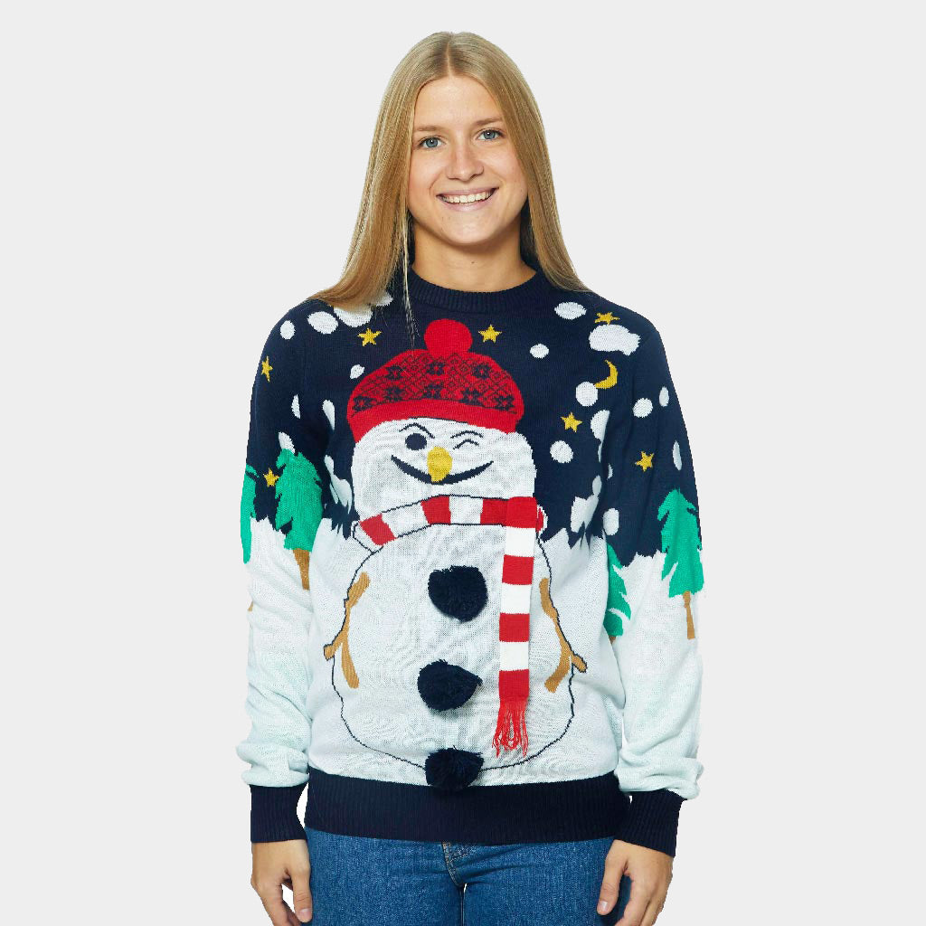 Womens Ugly Christmas Sweater with 3D Snowman