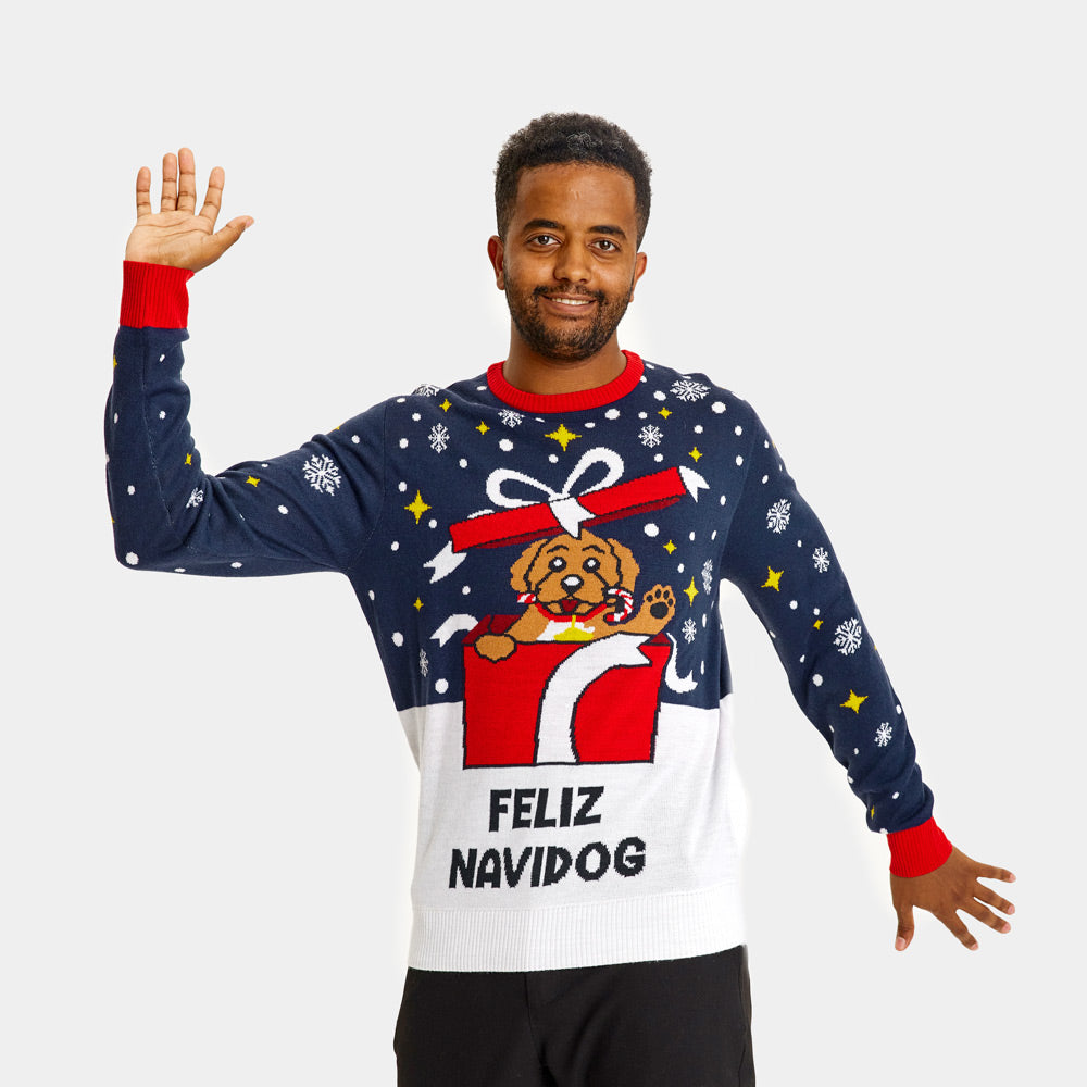 Ugly Christmas Sweater Feliz Navidog mens