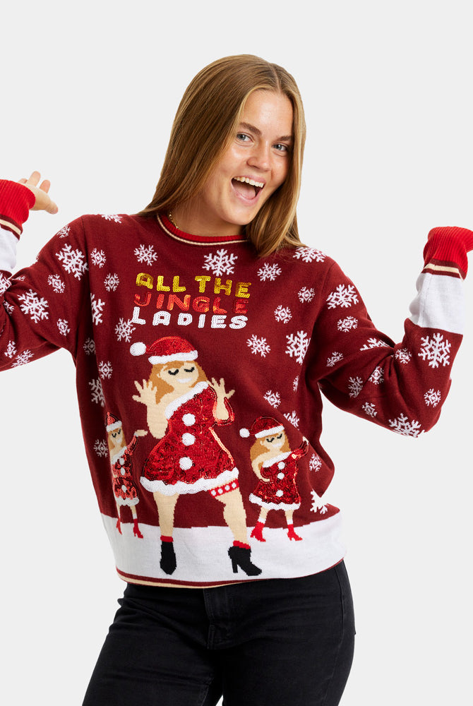 Womens Ugly Christmas Sweater Jingle Ladies with Sequins
