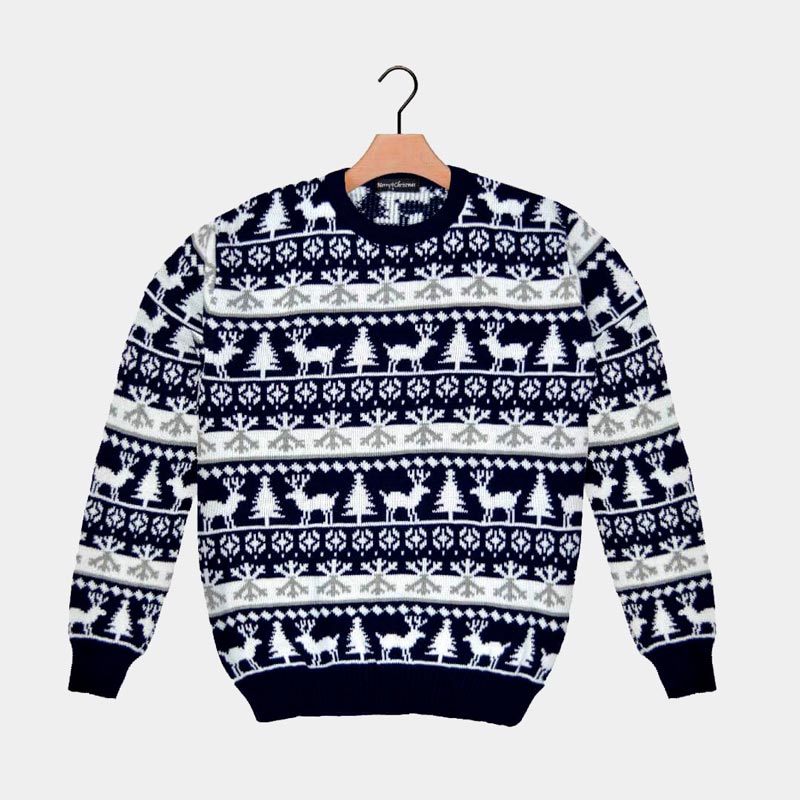 Ugly Christmas Sweater with Reindeers and Trees Strips 2021