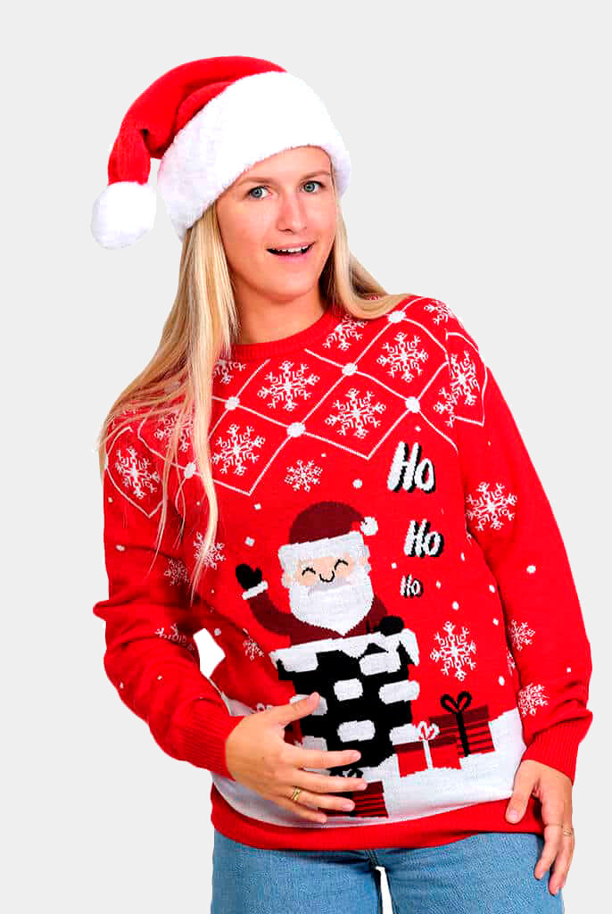 Womens Ugly Christmas Sweater with Santa Coming through the Chimney