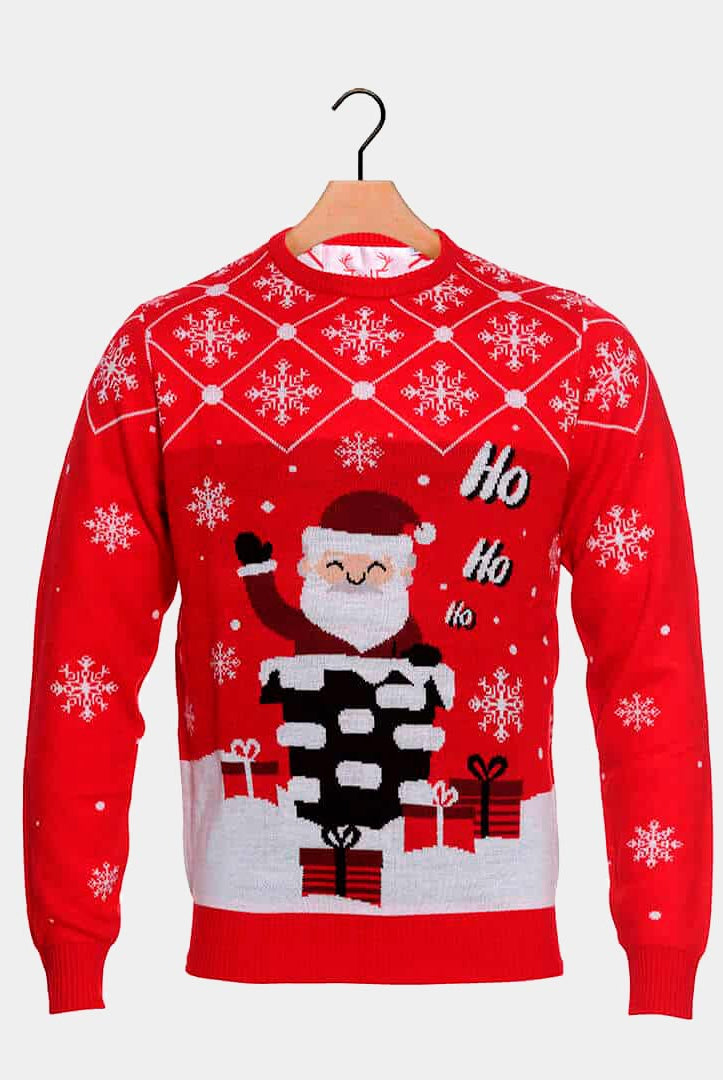 Ugly Christmas Sweater with Santa Coming through the Chimney