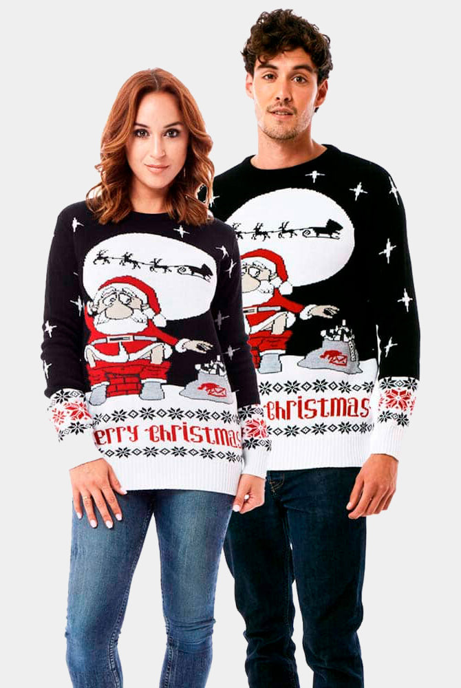 Couples Ugly Christmas Sweater with Santa Downloading