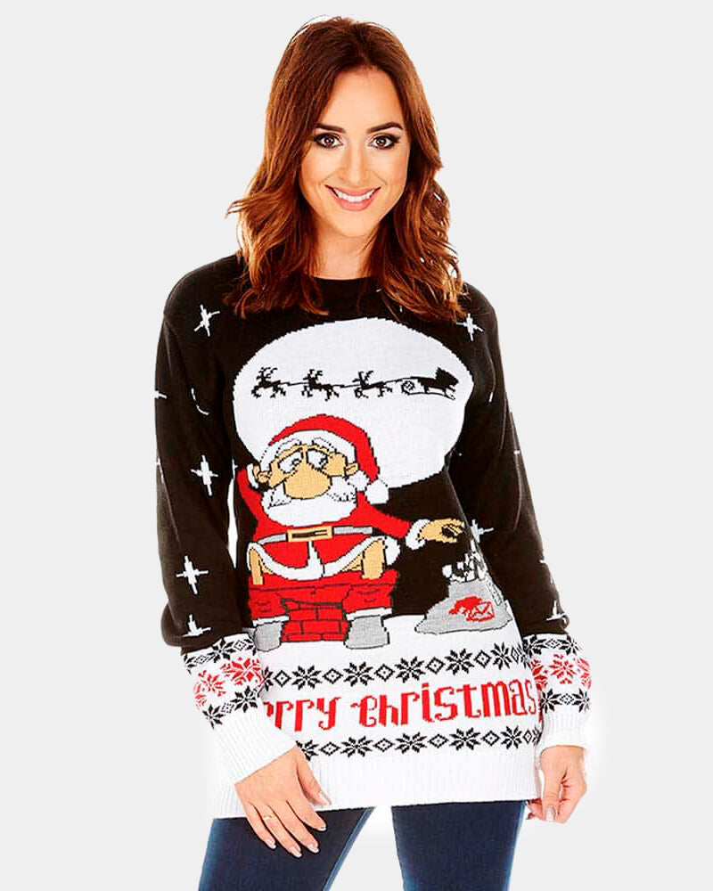 Womens Ugly Christmas Sweater with Santa Downloading
