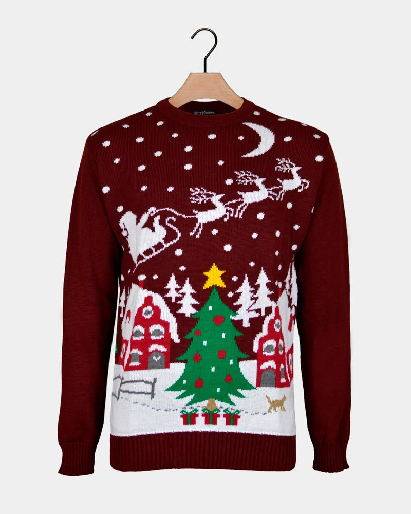 Ugly Christmas Sweater Santa on Sleigh and Christmas Tree