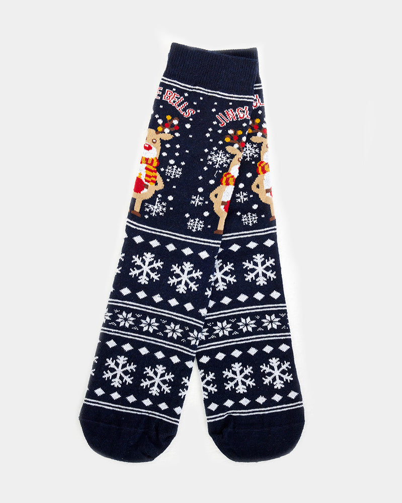 Unisex Ugly Christmas Socks with Rudolph and Snow