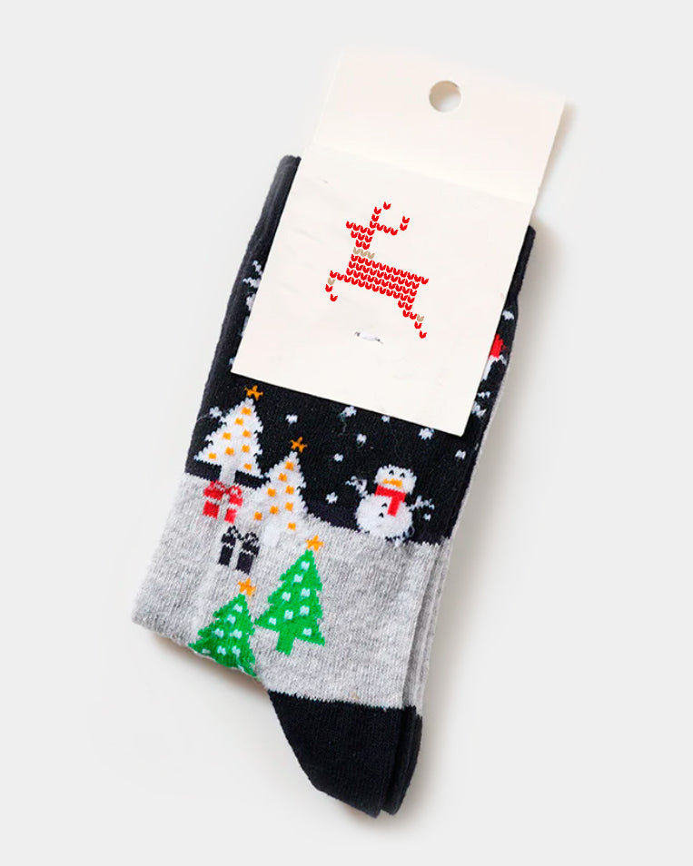Unisex Ugly Christmas Socks with Snowman and Christmas Trees