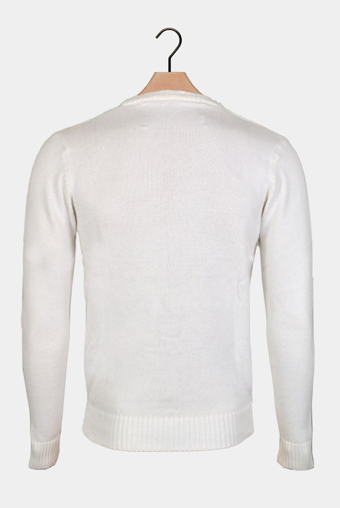 White 3D Ugly Christmas Sweater with Hairy Reindeer back