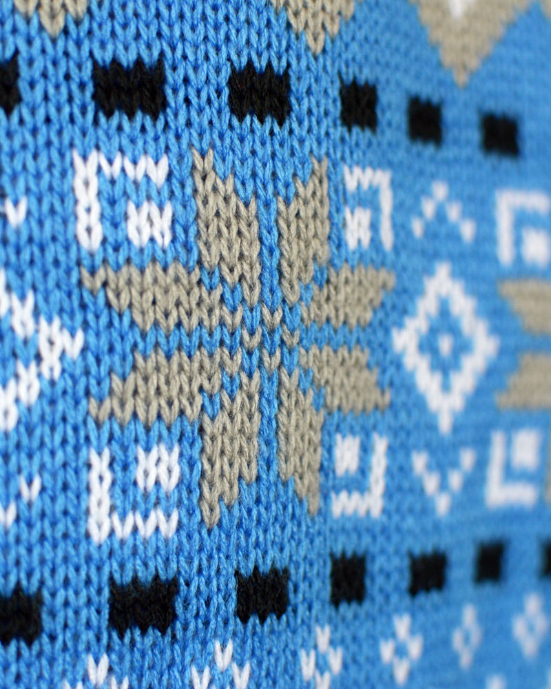 Classy White, Grey and Blue Ugly Christmas Sweater with Reindeers detail