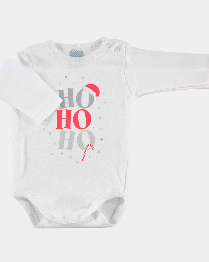 White long sleeve Babys Ugly Christmas Bodysuit Ho-Ho-Ho!