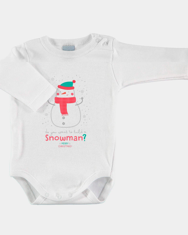 White long sleeve Babys Ugly Christmas Bodysuit with Snowman