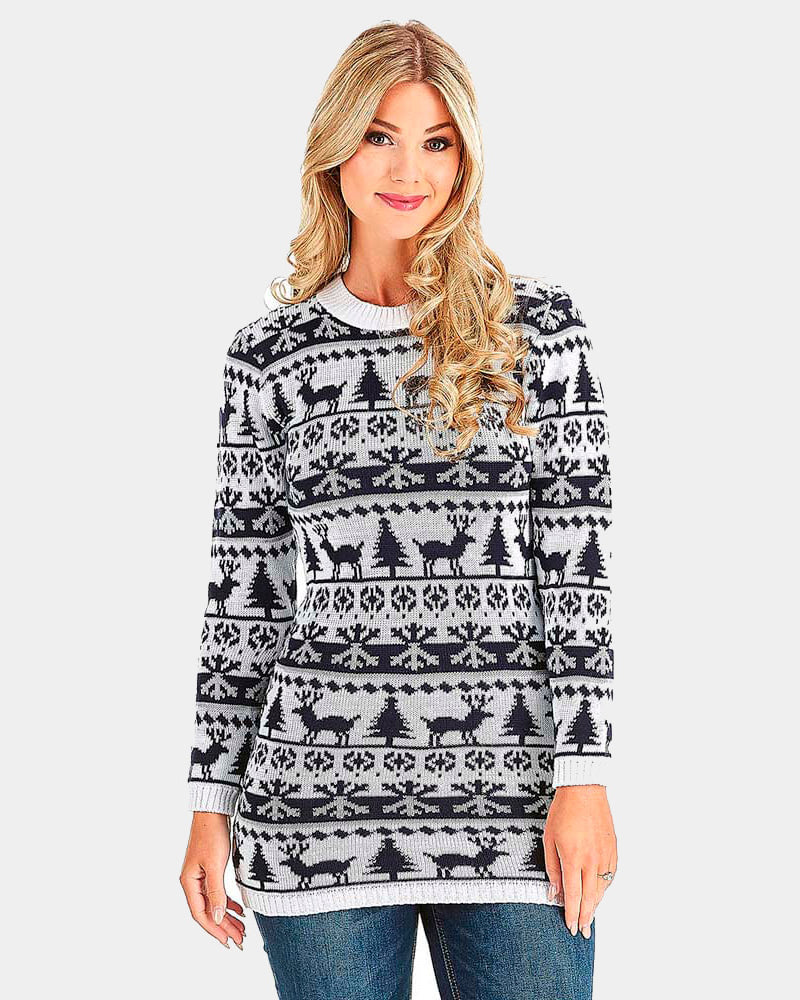 Womens Ugly Christmas Dress with Reindeers, Trees and Snow