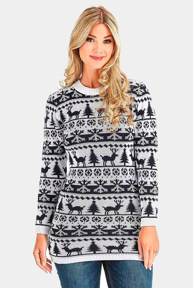 Womens Ugly Christmas Dress with Reindeers, Trees and Snow