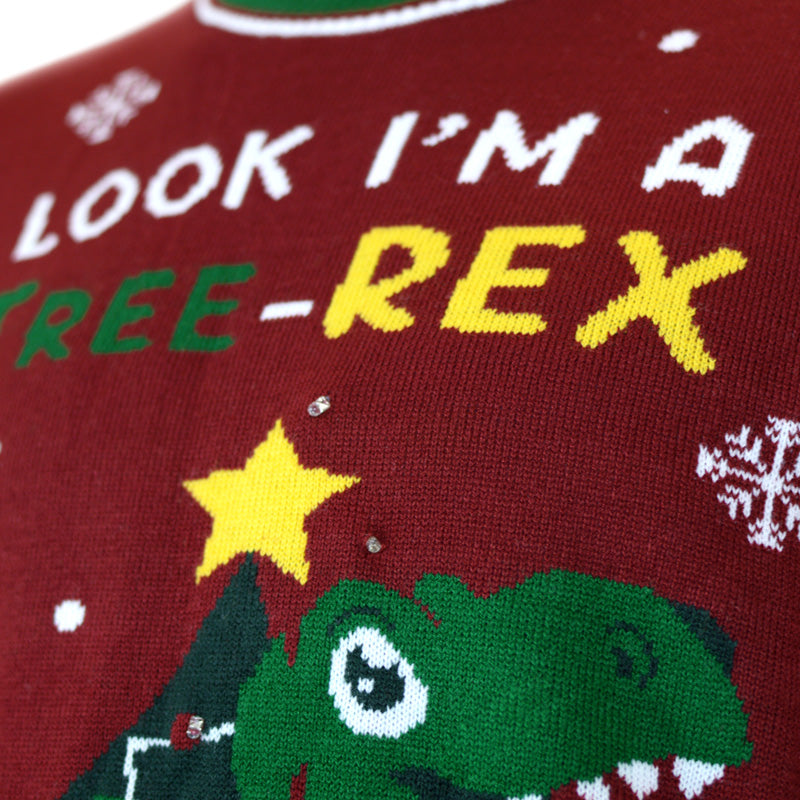Tree-Rex LED light-up Ugly Christmas Sweater detail