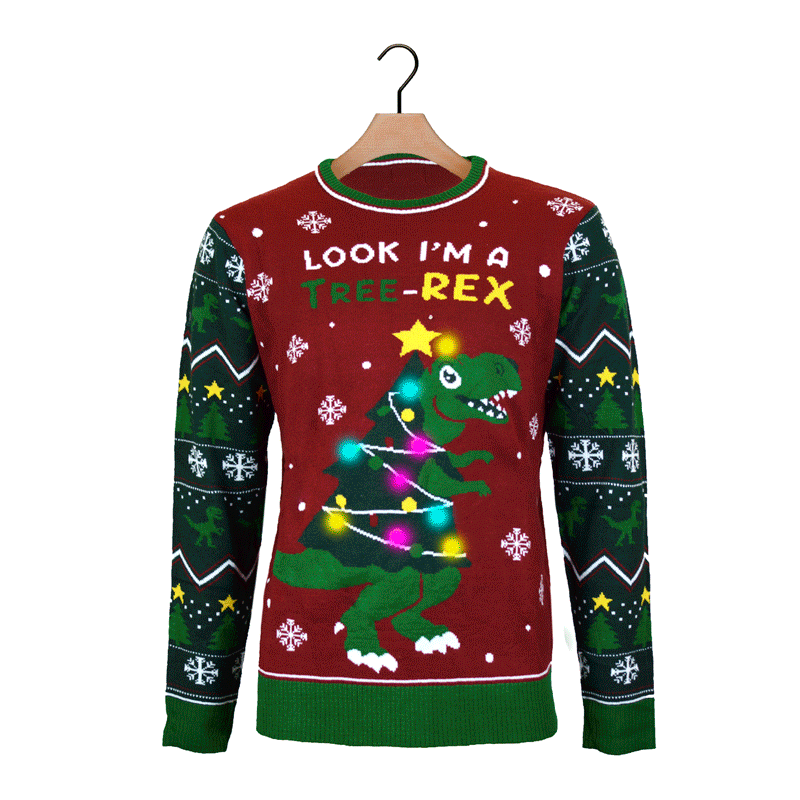Tree-Rex LED light-up Ugly Christmas Sweater