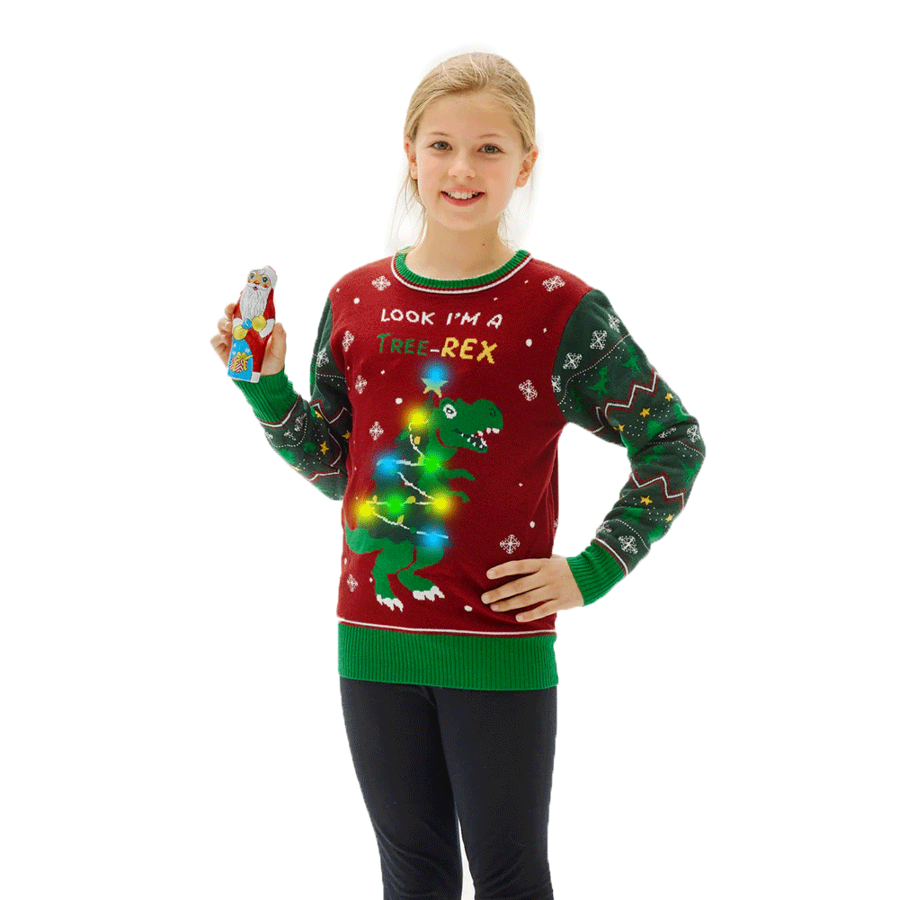 Tree-Rex LED light-up Family Ugly Christmas Sweater girls