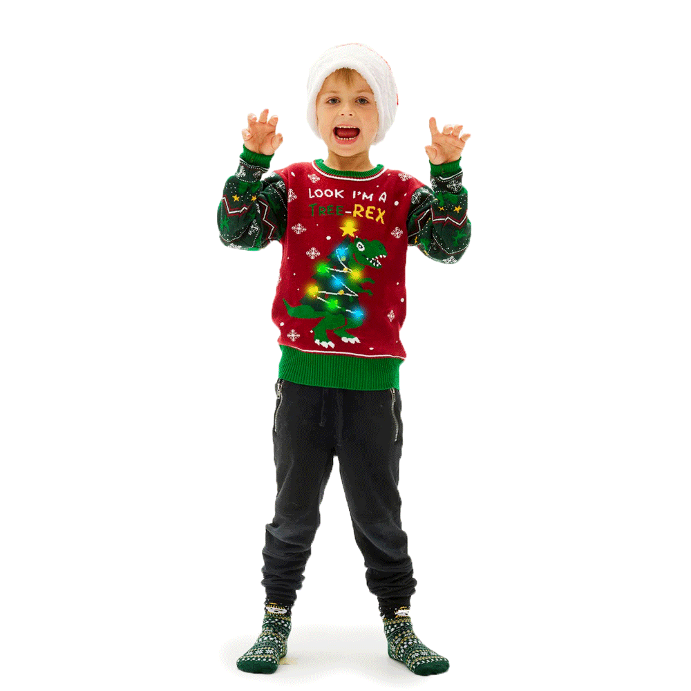 Tree-Rex LED light-up Family Ugly Christmas Sweater boys
