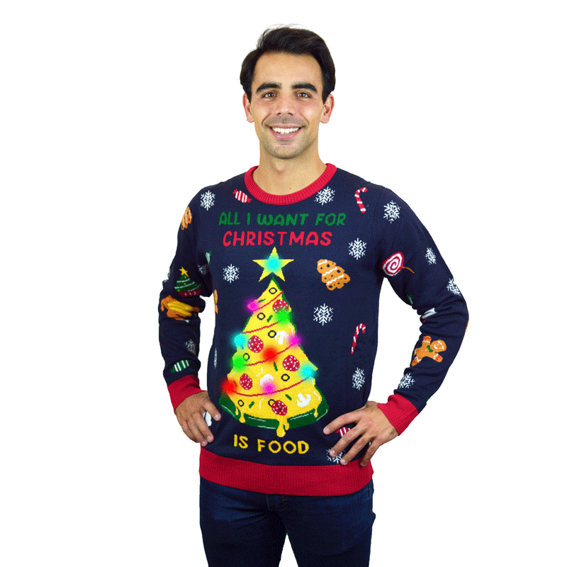 Christmas Food LED light-up Ugly Christmas Sweater mens