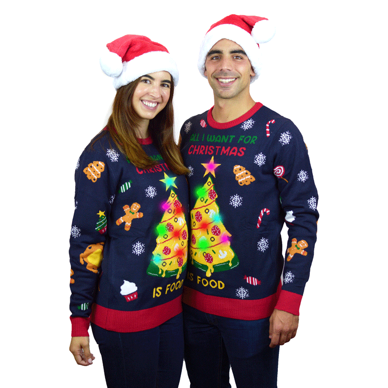 Christmas Food LED light-up Ugly Christmas Sweater couple