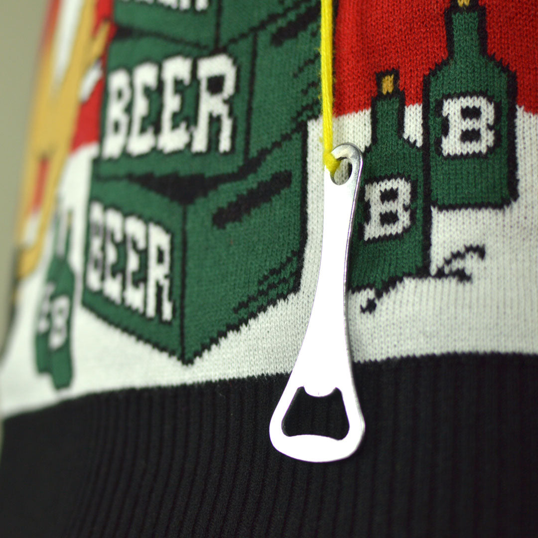 Couple's Ugly Christmas Sweater with Reindeer detail Beer Opener