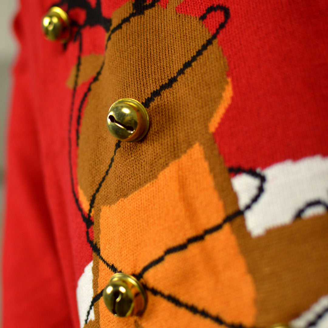 Red 3D Jingle Bells Suck Couple's Ugly Christmas Sweater detail