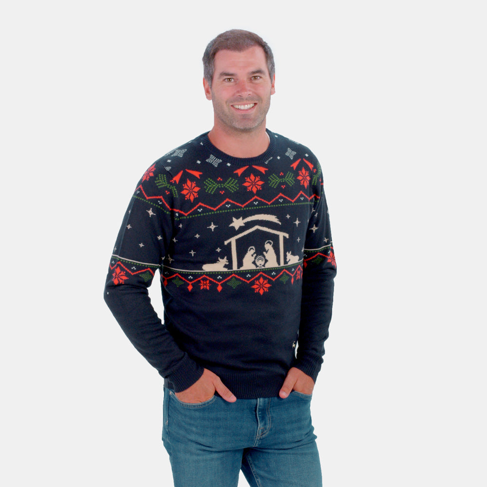 Mens Ugly Christmas Sweater Nativity
