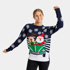 Family Ugly Christmas Sweater with Santa and Reindeer Driving womens