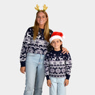 Matching Family Blue Ugly Christmas Sweater with Reindeer and Nordic Stars