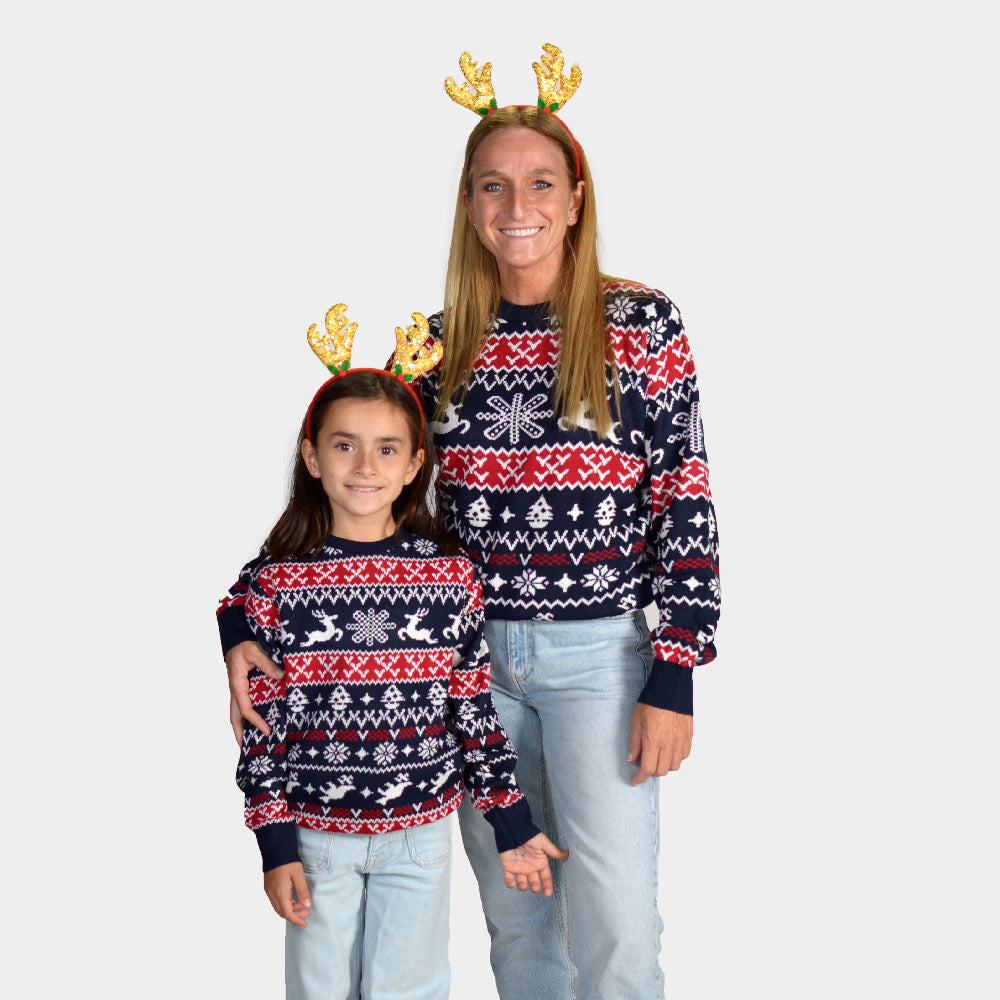 Matching Family Red and Blue Strips Ugly Christmas Sweater