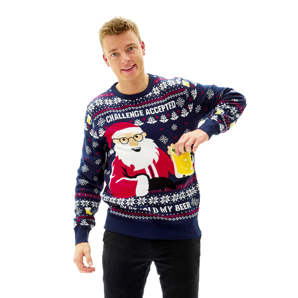 mens Ugly Christmas Sweater with Beer Pocket 3D