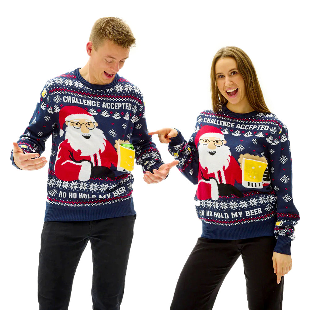 couple Ugly Christmas Sweater with Beer Pocket 3D