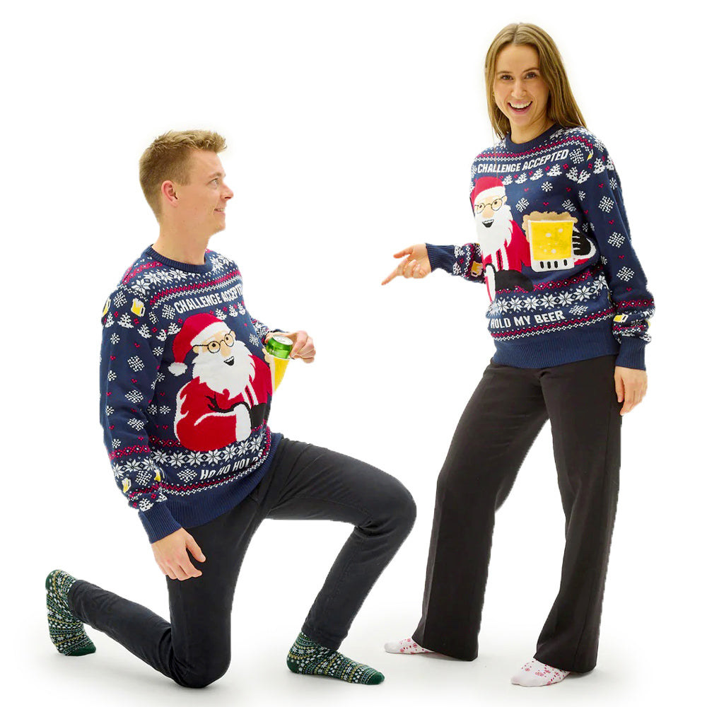 Ugly Christmas Sweater with Beer Pocket 3D couple