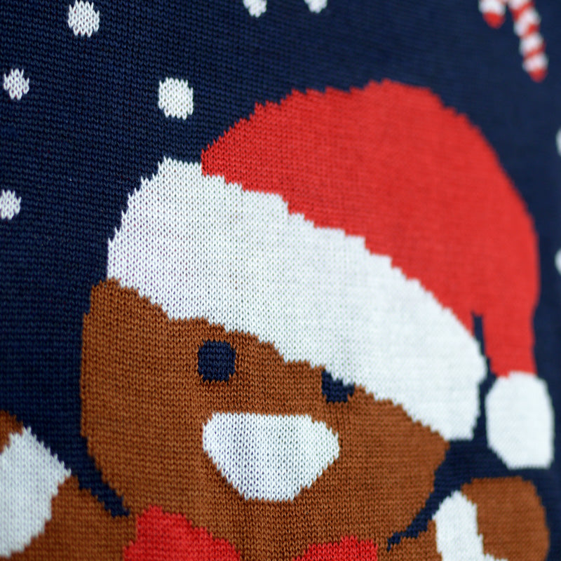 Gingerbread Blue Boys and Girls Ugly Christmas Sweater detail