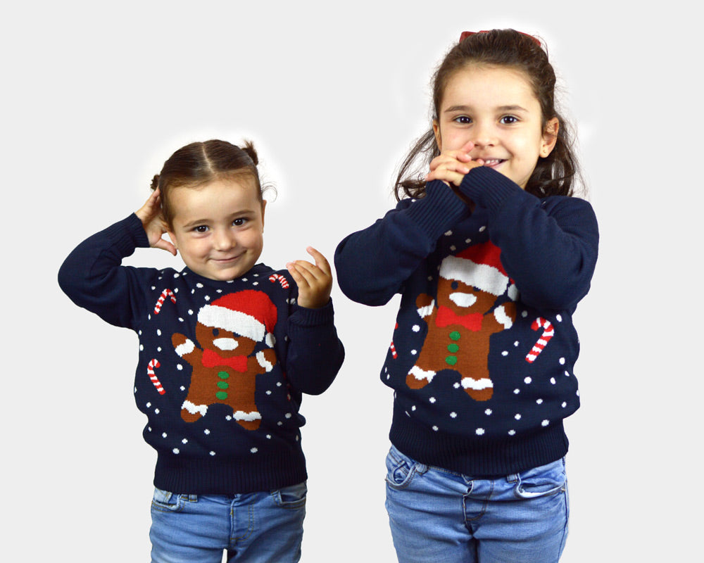 Gingerbread Blue Girls Ugly Christmas Sweater