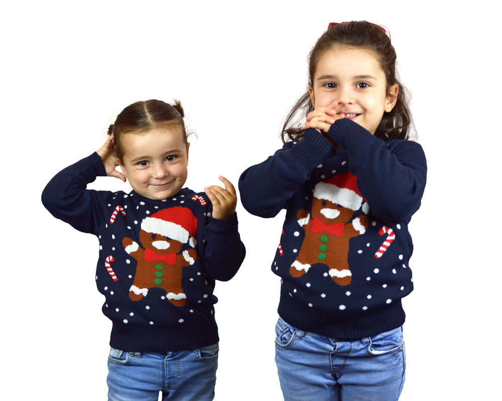 Gingerbread Blue Girls Ugly Christmas Sweater